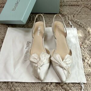 Bella Belle Ivory Satin Bow Slingback Heels